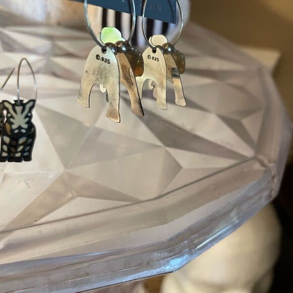 Sterling Silver 3D Elephant and Zebra Hoop Earrings - Picture 10 of 15